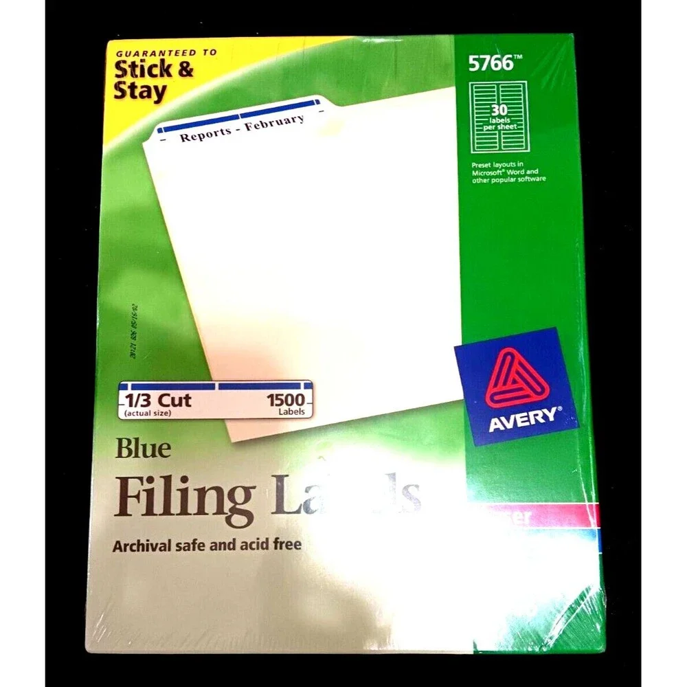 Avery Blue Filing Labels 5766 1/3 Cut Laser ink Jet New Sealed